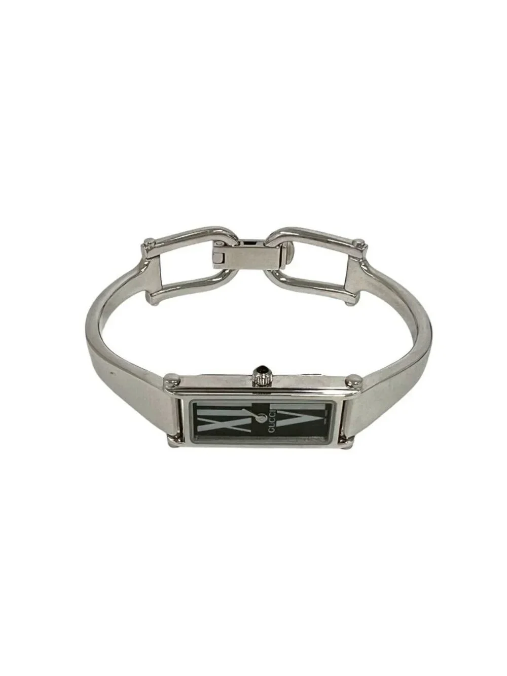 Gucci with Case Bangle Watch Leaf Pattern Stainless Steel Wristwatch Silver